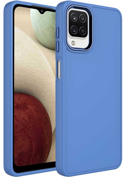 Galaxy M32 Kılıf Metal Çerçeve ve Buton Tasarımlı Silikon Iksp Luna Kapak-Lavendery Gray