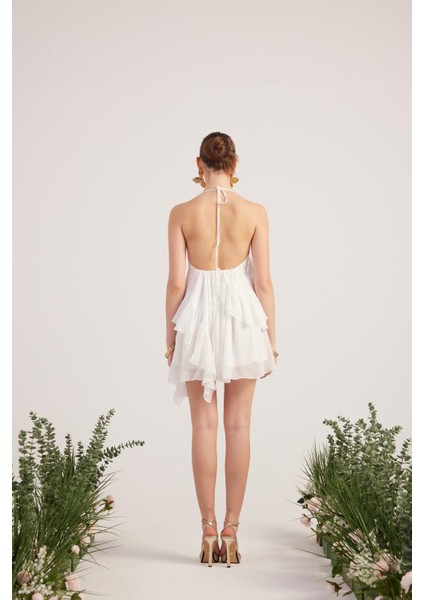 Fırfır Detaylı Şifon Kumaş Mini Ulya Elbise Beyaz indirimleri