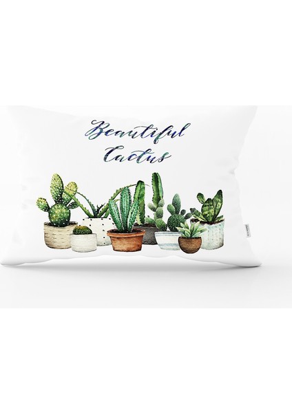 Beatiful Cactus Kaktüs Desenli Dijital Baskılı Dikdörtgen Kırlent Kılıfı 35X55 cm