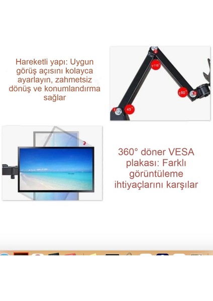 Monitör Standı Çift Kollu Masaüstü Ayarlanabilir 14-32 Inç Vesa Uyumlu 7 kg Taşıma Kapasiteli fiyatları