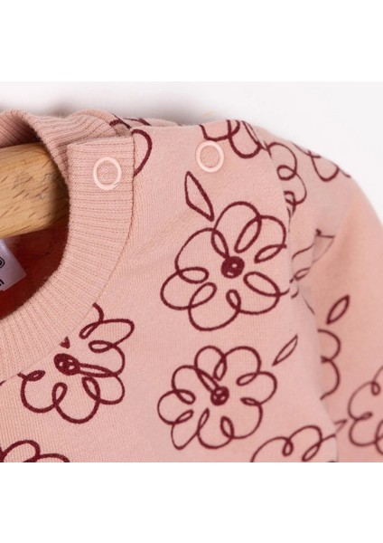 Basic Az Şardonlu Çiçek Desenli Sweatshirt Kız Bebek