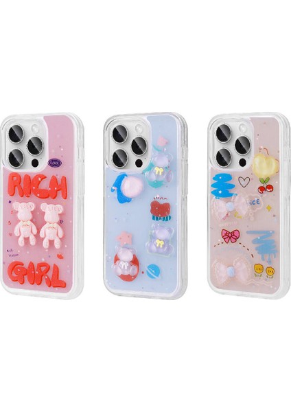 Apple iPhone 15 Pro Kılıf Kabartma Figürlü Parlak Iksp Minimini Silikon Kapak-Pembe