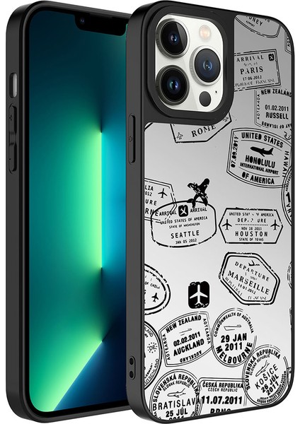 iPhone 13 Pro Uyumlu Aynalı Desenli Kamera Korumalı Parlak Iksp Mirror Kapak-Seyahat