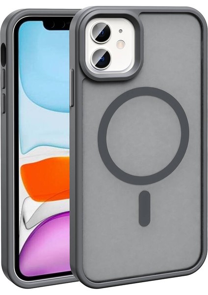 Apple iPhone 11 Kılıf Magsafe Şarj Özellikli Mat Arka Yüzey Iksp Sio Kapak-Gri