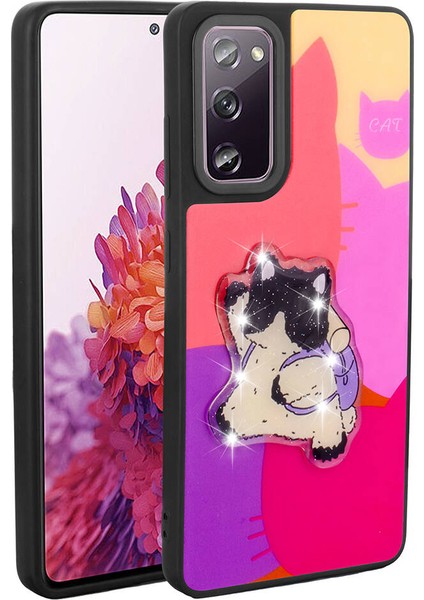 Galaxy S20 Fe Kılıf Parlayan Kabartmalı Ikonik Figürlü Iksp Amas Silikon Kapak-Mor