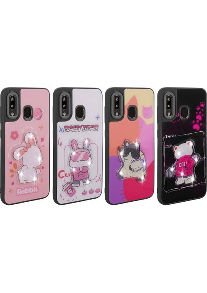 Galaxy A20 Kılıf Parlayan Kabartmalı Ikonik Figürlü Iksp Amas Silikon Kapak-Mor fiyatları