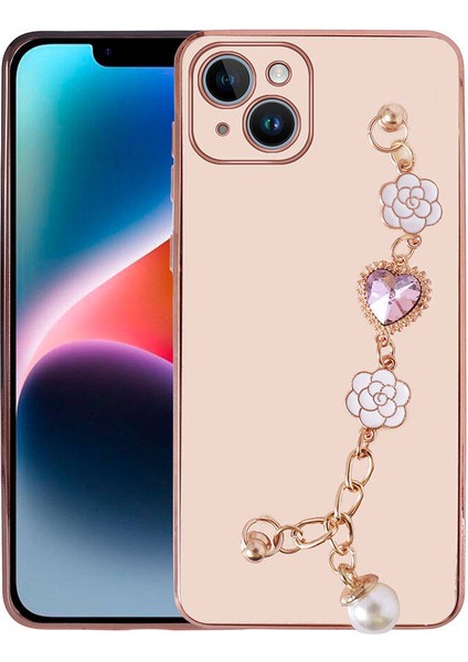 Apple iPhone 15 Plus Kılıf El Tutamaçlı Kamera Korumalı Iksp Taka Silikon Kapak-Pembe