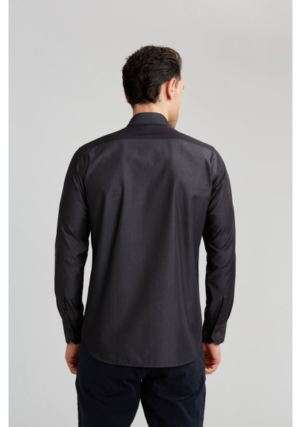 Regular Fit Paşa Yaka Kol Içi Apoletli Antrasit Erkek Gömlek GM23K232043_D58 fiyatları