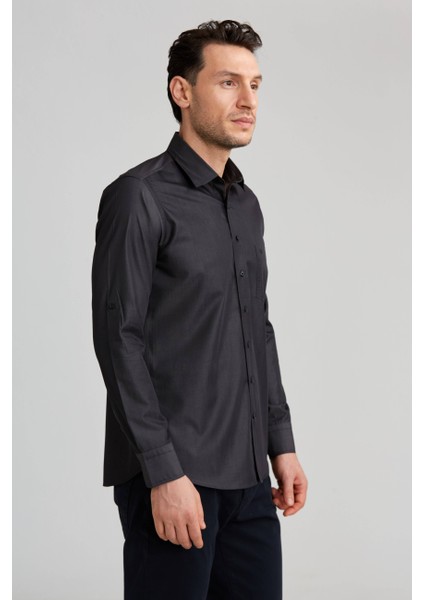 Regular Fit Paşa Yaka Kol Içi Apoletli Antrasit Erkek Gömlek GM23K232043_D58 modelleri