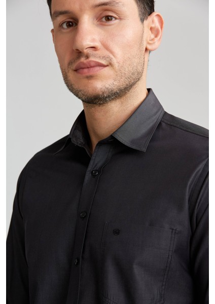 Regular Fit Paşa Yaka Kol Içi Apoletli Antrasit Erkek Gömlek GM23K232043_D58 indirimleri