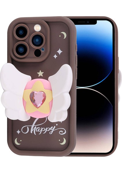 Apple iPhone 14 Pro Kılıf Kamera Korumalı Figür Tasarımlı Iksp Kapya Kapak-Pembe Açık
