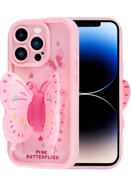 Apple iPhone 14 Pro Kılıf Kamera Korumalı Figür Tasarımlı Iksp Kapya Kapak-Pembe Açık