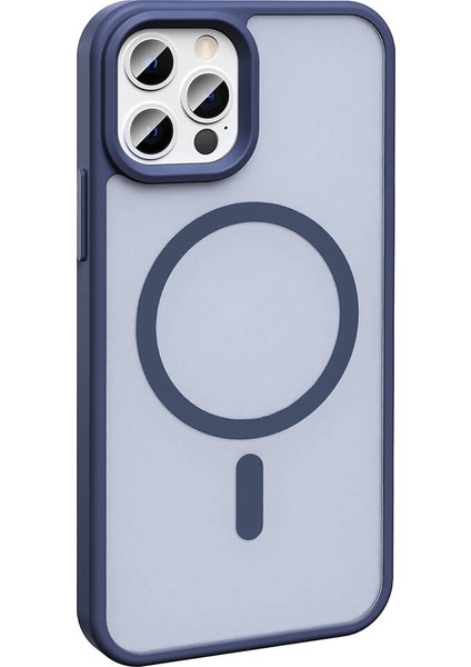 Apple iPhone 12 Pro Kılıf Magsafe Şarj Özellikli Mat Arka Yüzey Iksp Sio Kapak-Lacivert