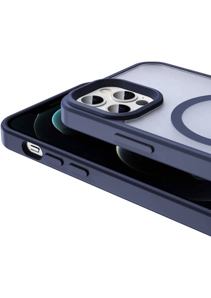 Apple iPhone 12 Pro Kılıf Magsafe Şarj Özellikli Mat Arka Yüzey Iksp Sio Kapak-Lacivert