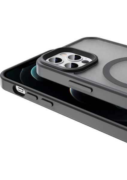 Apple iPhone 12 Pro Kılıf Magsafe Şarj Özellikli Mat Arka Yüzey Iksp Sio Kapak-Lacivert