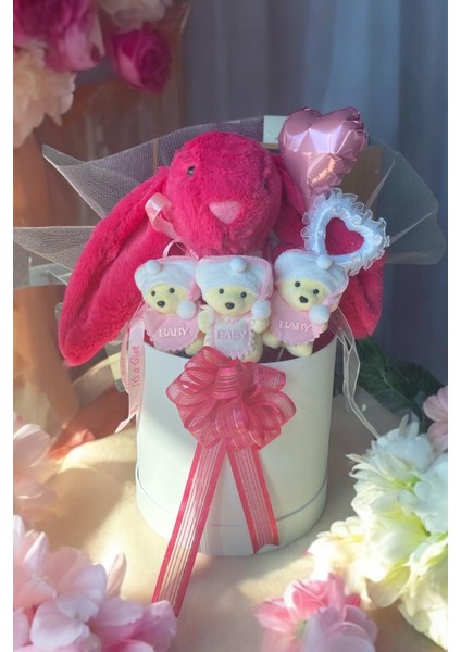 LED Işıklı Özel Kutuda Uyku Arkadaşı Bunny Peluş Tavşan ile Yeni Doğan Hediye Seti- Babyshower, Yenidoğan Hediyesi