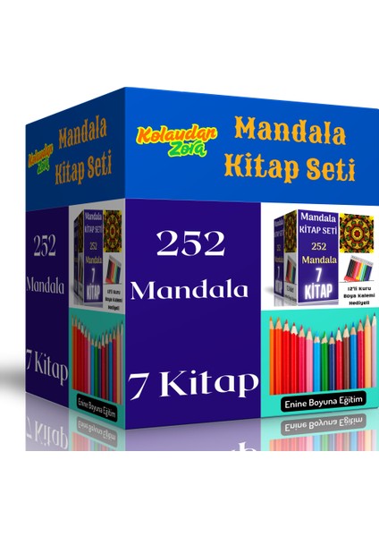 Mandala Kitap Seti (7 Kitap ve 12 Adet Kuru Boya Kalemi)