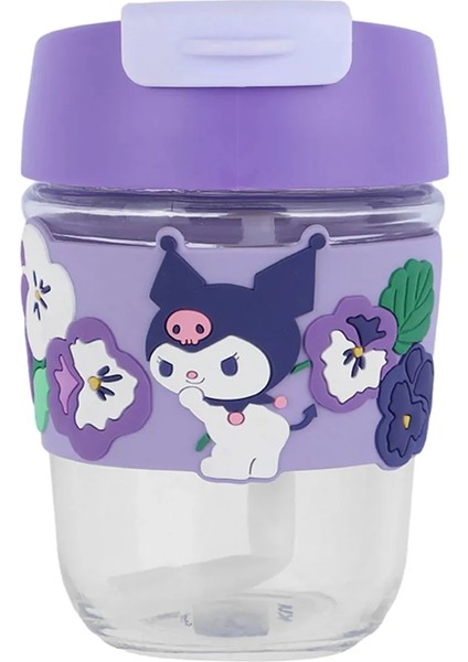 Sanrio Lisanslı Pipetli Mini Cam Şişe (350ML) - Kuromi