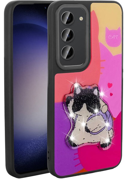 Galaxy S23 Kılıf Parlayan Kabartmalı Ikonik Figürlü Iksp Amas Silikon Kapak-Mor