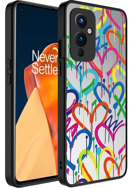 One Plus 9 Kılıf Aynalı Desenli Kamera Korumalı Parlak Iksp Mirror Kapak-Kalp