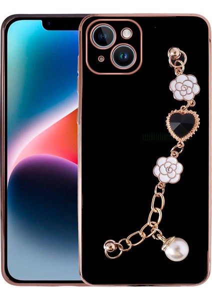 Apple iPhone 15 Plus Kılıf El Tutamaçlı Kamera Korumalı Iksp Taka Silikon Kapak-Siyah