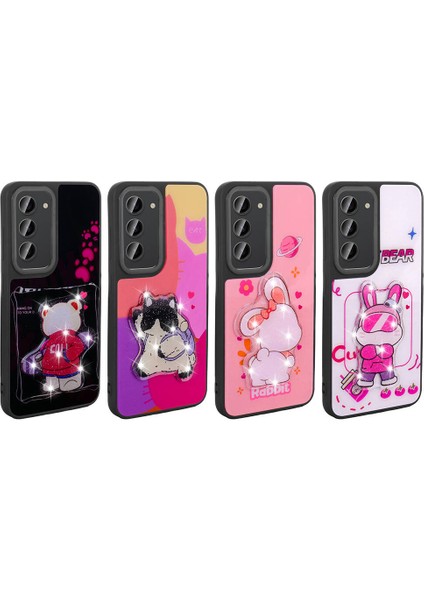 Galaxy S23 Kılıf Parlayan Kabartmalı Ikonik Figürlü Iksp Amas Silikon Kapak-Pembe fiyatları