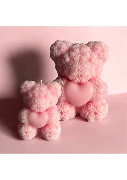 Küçük Boy Desenli ve Kalpli Ayıcık Mum Açık Pembe, Kadınlar Günü fiyatları