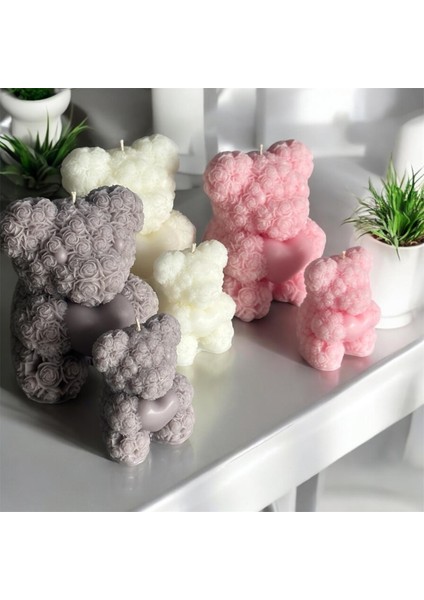 Küçük Boy Desenli ve Kalpli Ayıcık Mum Açık Pembe, Kadınlar Günü modelleri