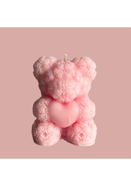 Küçük Boy Desenli ve Kalpli Ayıcık Mum Açık Pembe, Kadınlar Günü fırsatları