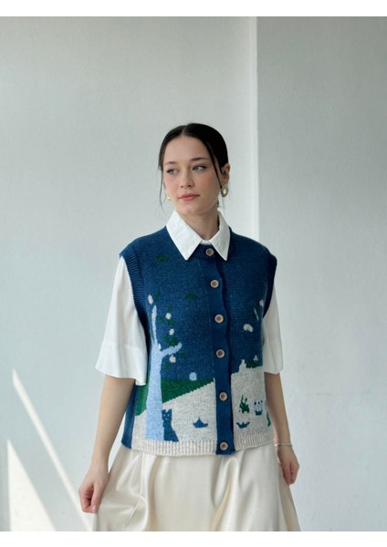 Tasarım Doğa Temalı Yelek Kadın Indigo fiyatları