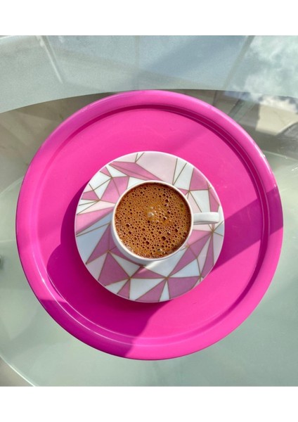 Metal Pembe Tek Kişilik Dekoratif Çay, Kahve ve Pasta Servisi Sunum Tepsisi 23 cm modelleri