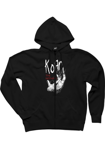 Korn The Nothing Siyah Siyah Fermuarlı Kapşonlu Sweatshirt