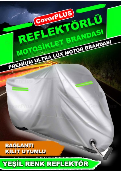 Honda Cbr 650 F Motorsiklet Brandası Motor Örtüsü Yeşil Reflektörlü-Gri