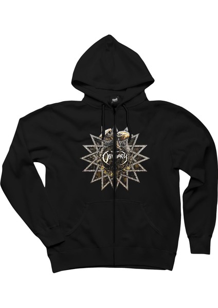 Obituary No Siyah Fermuarlı Kapşonlu Sweatshirt