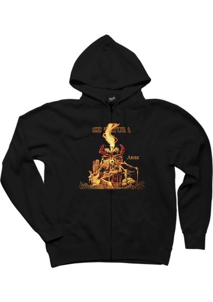 Sepultura Arise Siyah Fermuarlı Kapşonlu Sweatshirt