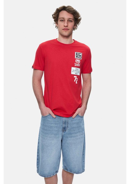 Tomlınson Kırmızı Bisiklet Yaka Baskılı Standard Fit Erkek Tshirt
