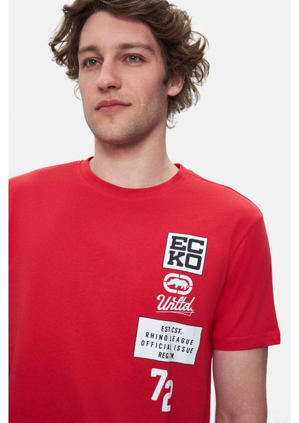 Tomlınson Kırmızı Bisiklet Yaka Baskılı Standard Fit Erkek Tshirt fırsatları