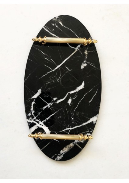 Doğal Siyah Mermer Elips(Oval) Tepsi Gold Kup fiyatları