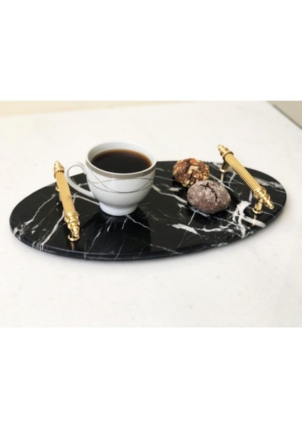 Doğal Siyah Mermer Elips(Oval) Tepsi Gold Kup modelleri