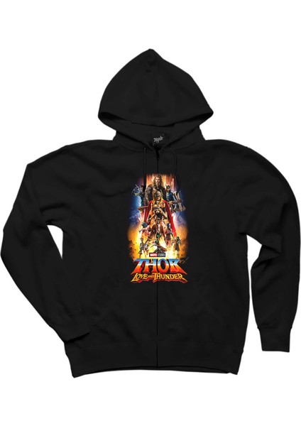 Thor Love And Thunder Team Siyah Fermuarlı Kapşonlu Sweatshirt