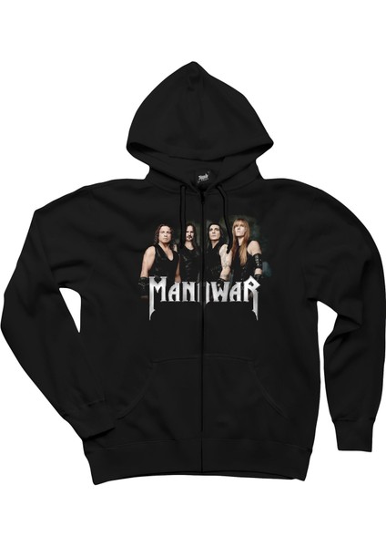 Manowar Group Siyah Fermuarlı Kapşonlu Sweatshirt