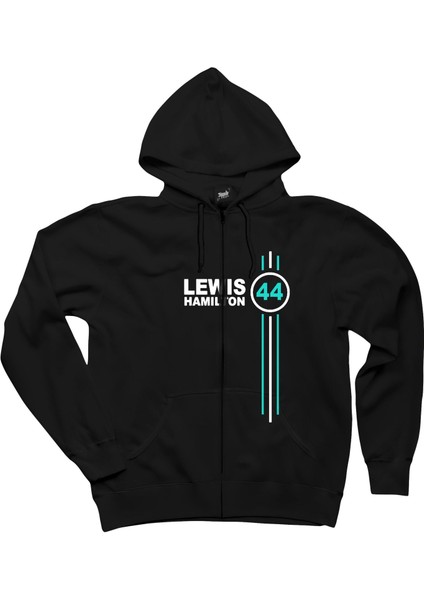 F1 Lewis Hamilton 44 Siyah Fermuarlı Kapşonlu Sweatshirt