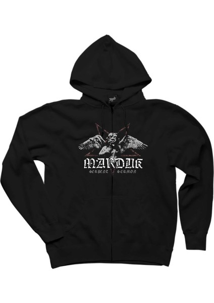 Marduk Serpent Sermon Siyah Fermuarlı Kapşonlu Sweatshirt