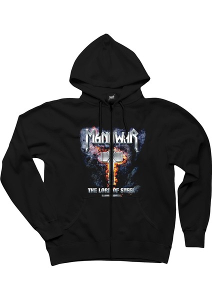 Manowar The Lord Of Steel Siyah Fermuarlı Kapşonlu Sweatshirt