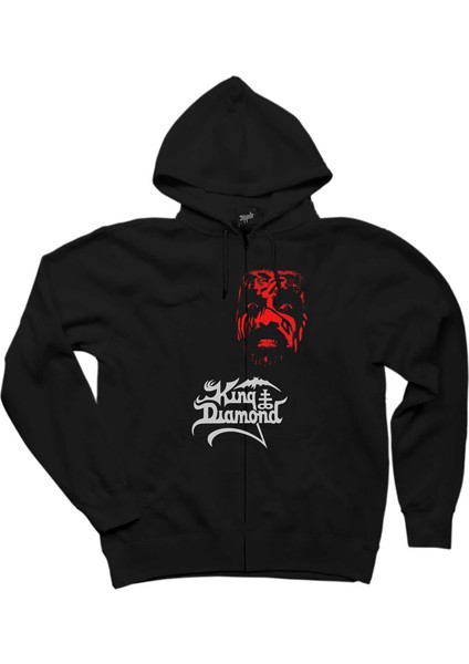 King Diamond Head Siyah Fermuarlı Kapşonlu Sweatshirt