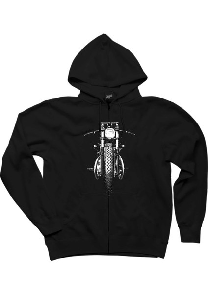 Chopper Bw Siyah Fermuarlı Kapşonlu Sweatshirt