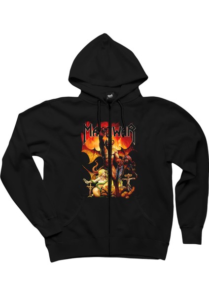 Manowar Hoev Siyah Fermuarlı Kapşonlu Sweatshirt