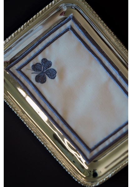 Yonca Nakışlı Isviçre Keteni Tepsi Örtüsü 11X17CM Lila - 2 Adet