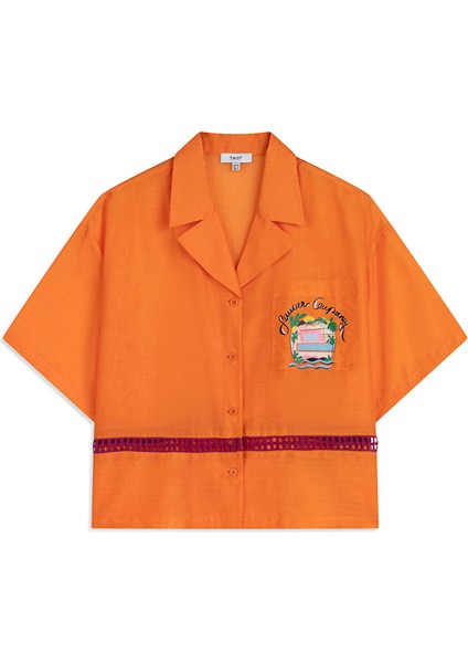 Kontrast Şeritli Nakışlı Gömlek TS1250025156127 indirimleri