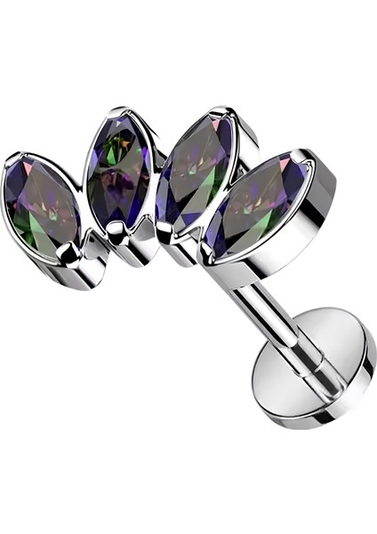 F136 Titanyum Siyah Hologram Markiz Kesim Piercing - Helix Piercing Conch Piercing